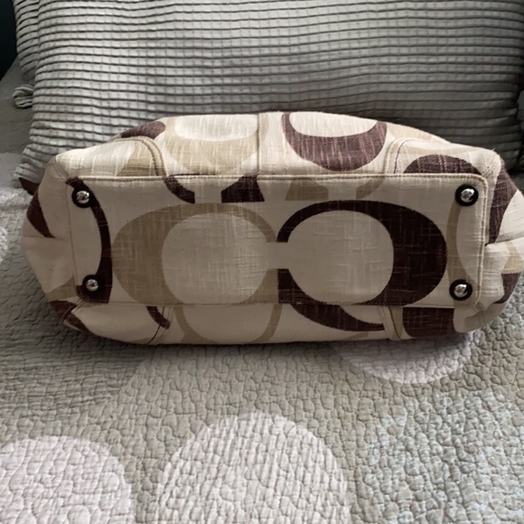 Coach Brown/Cream Linen Satchel - Picture 3 of 10